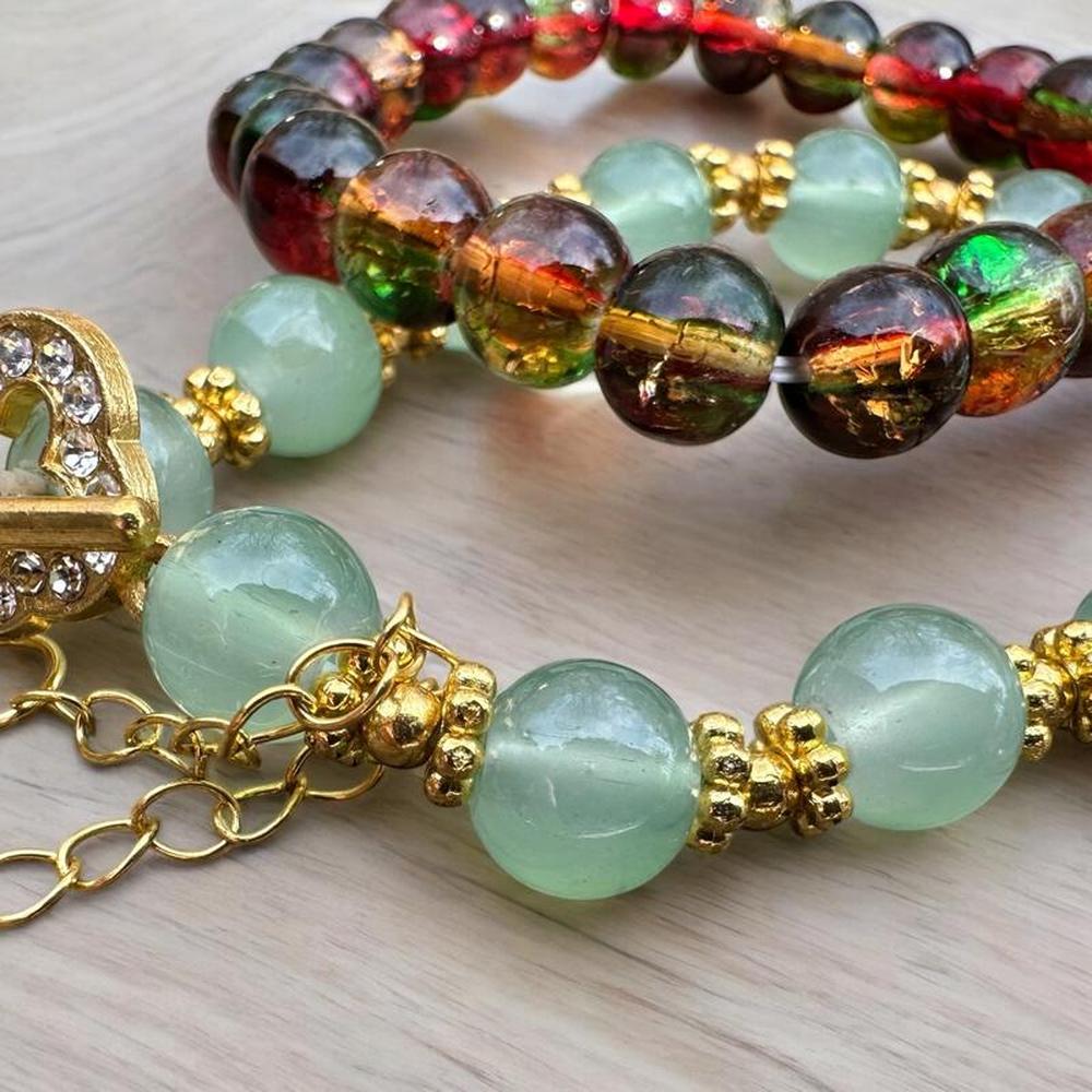 2-Piece Jade Color Beaded Bracelet Set