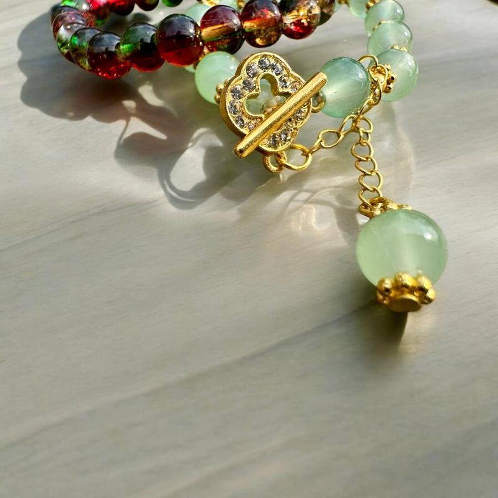2-Piece Jade Color Beaded Bracelet Set