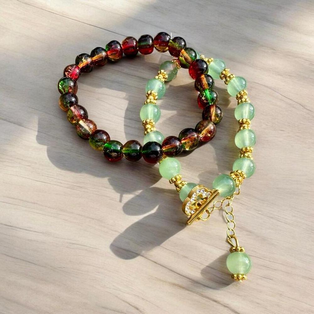 2-Piece Jade Color Beaded Bracelet Set