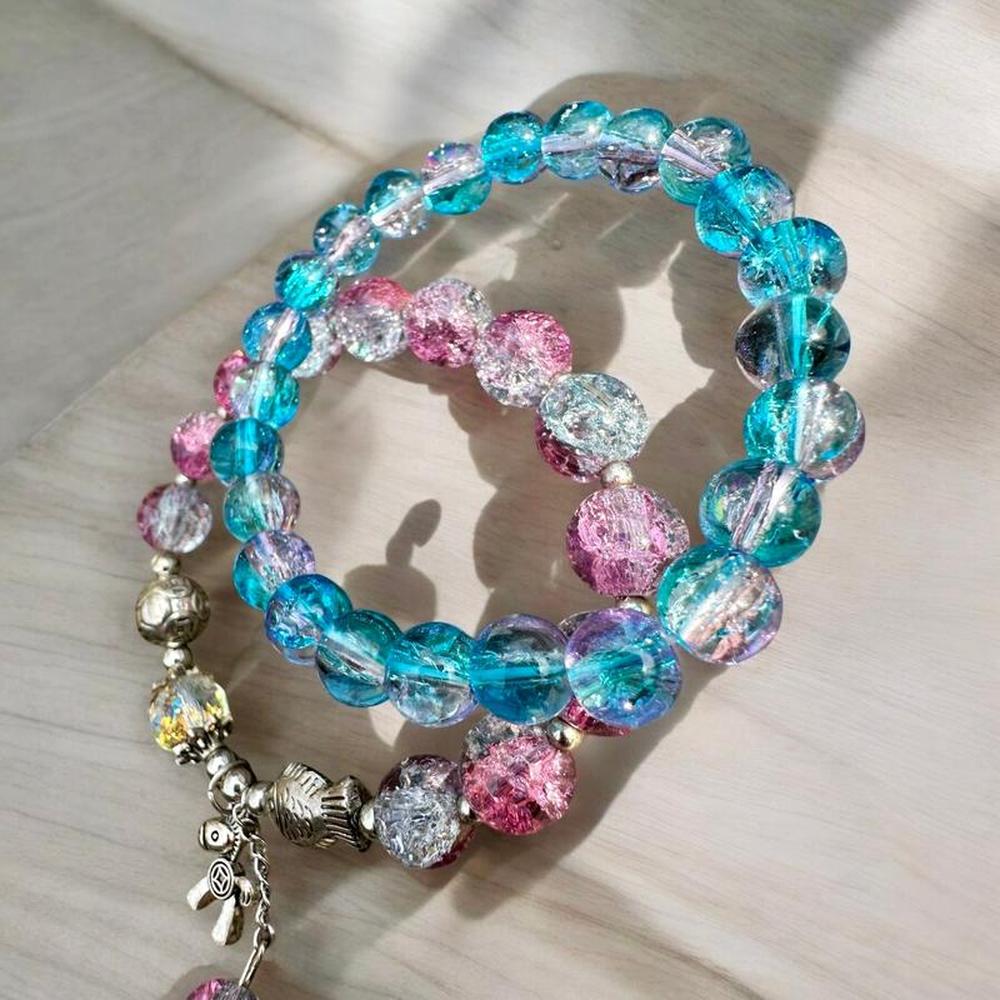 2-Piece Pink & Blue Swirl Beaded Bracelet Set