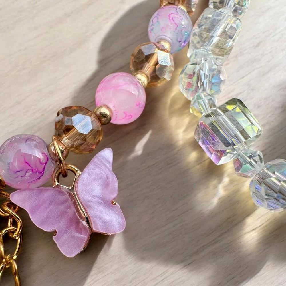 2-Piece Pink Crystal Acrylic Beaded Bracelet Set