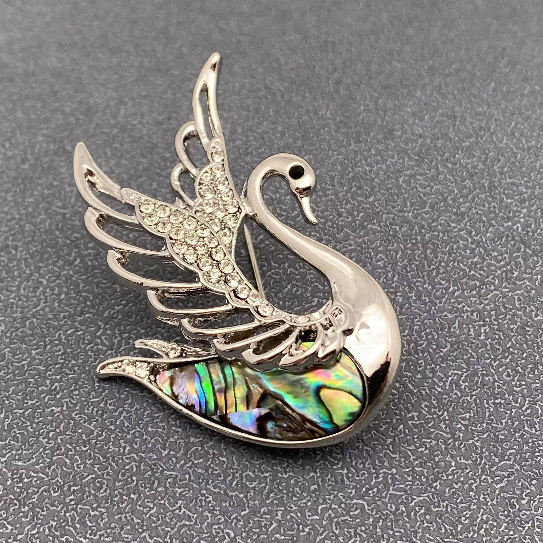 Abalone Shell Silver-Tone Swan Brooch
