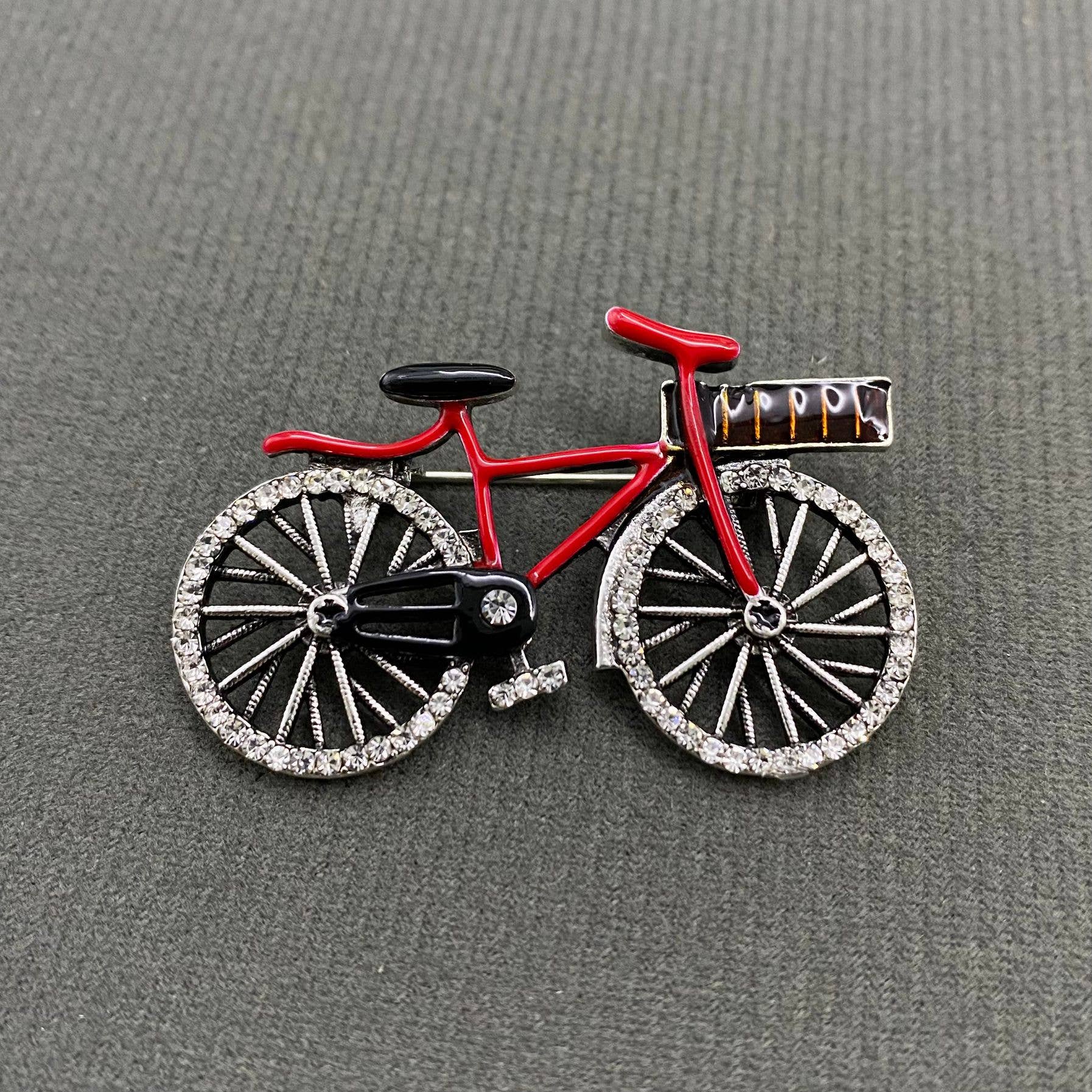 Rhinestone Bicycle Brooch: Red