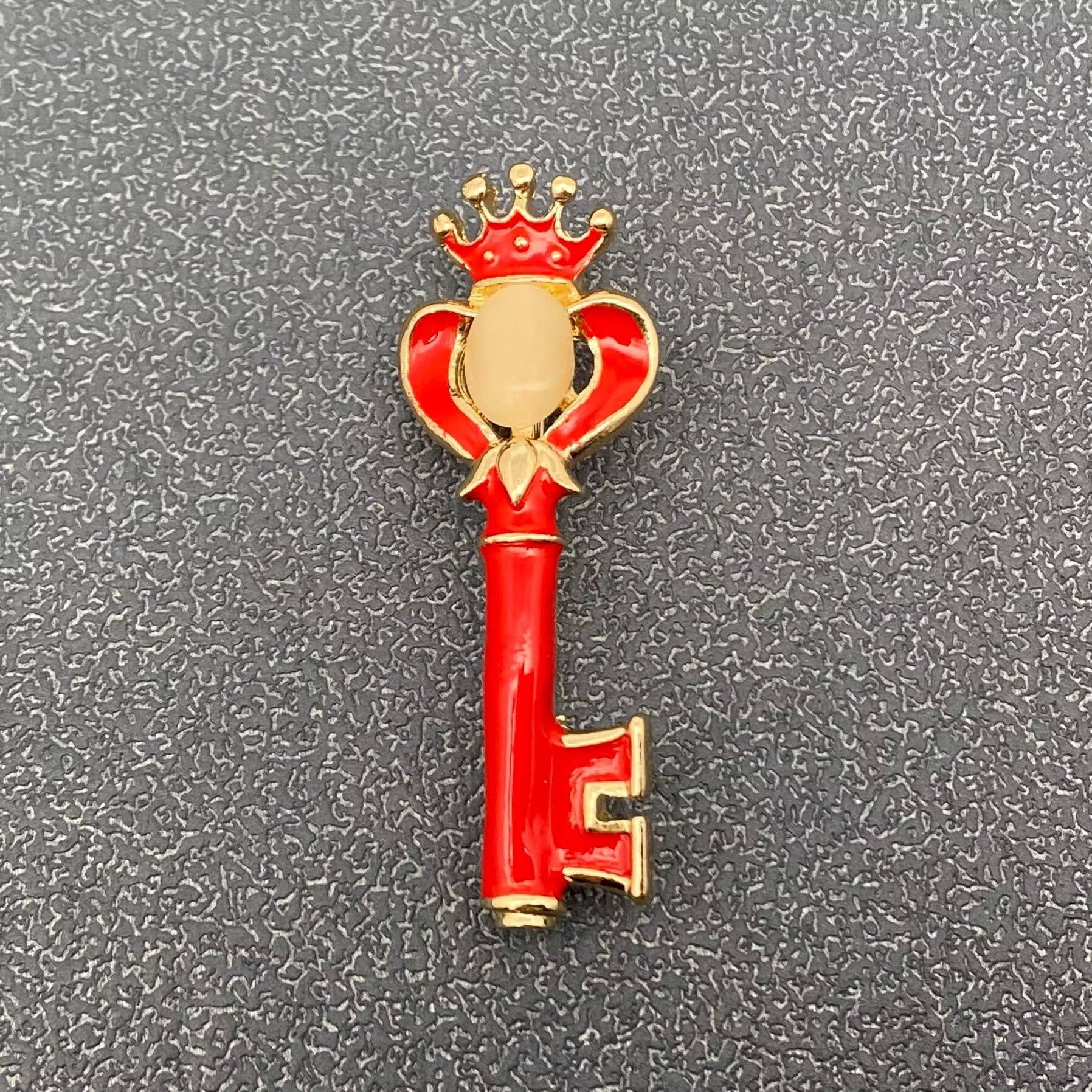 Red Enamel Crown Key Brooch