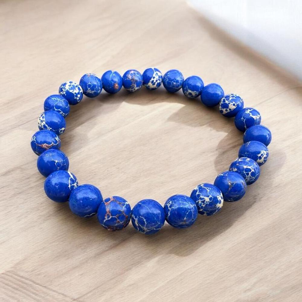Blue & White Marble Glass Beaded Bracelet