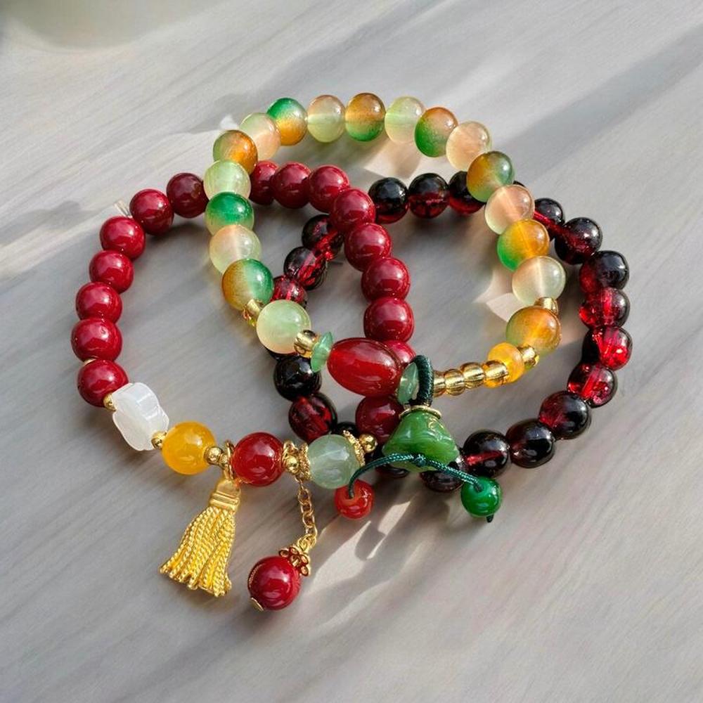 Boho Tassel Charm Beaded Bracelet Trio