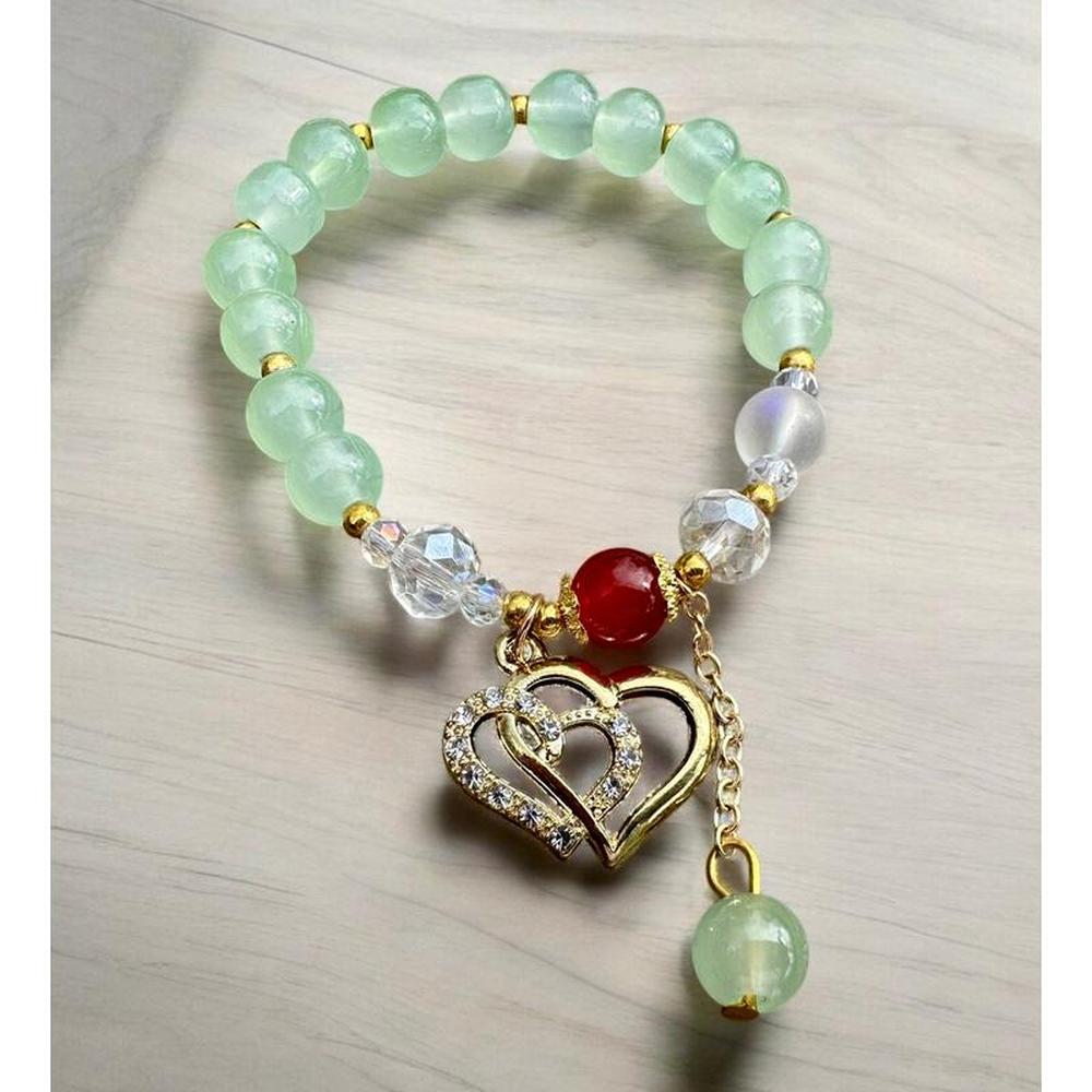 Double Heart Charm Beaded Boho Bracelet