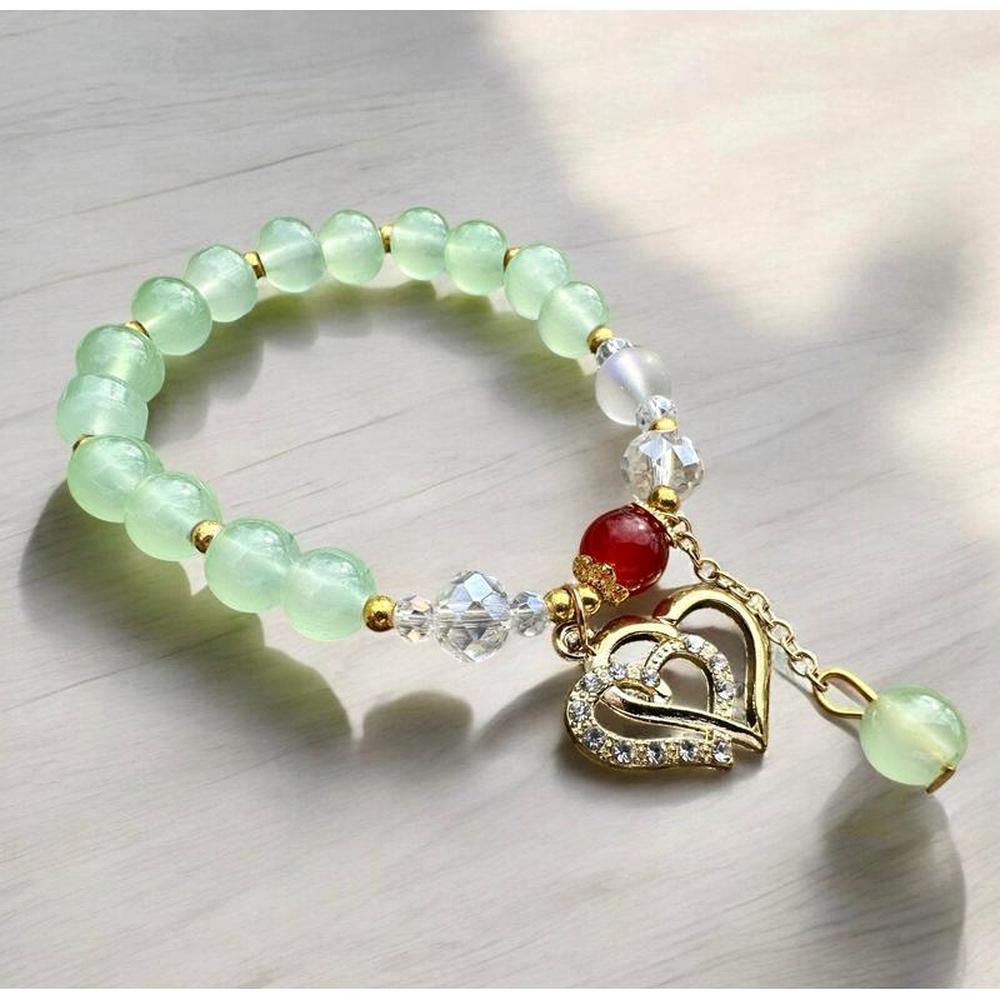Double Heart Charm Beaded Boho Bracelet