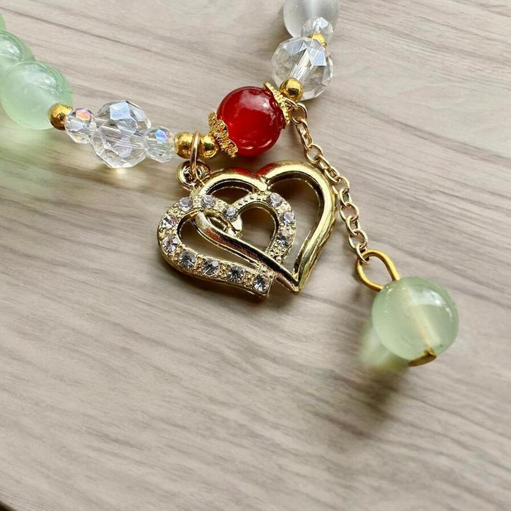 Double Heart Charm Beaded Boho Bracelet