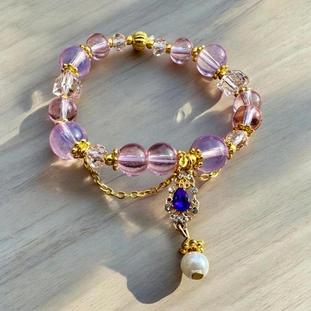 Lavender Beaded Bracelet with Teardrop Charm