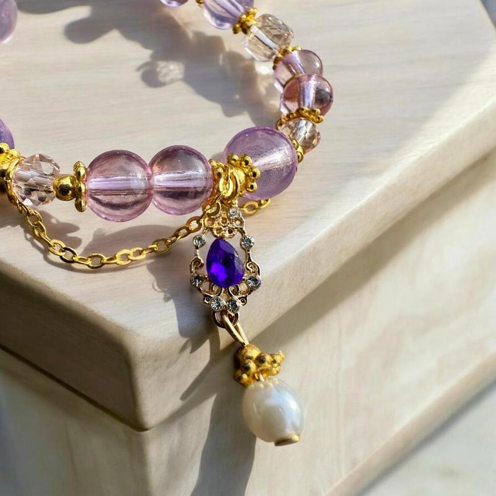 Lavender Beaded Bracelet with Teardrop Charm