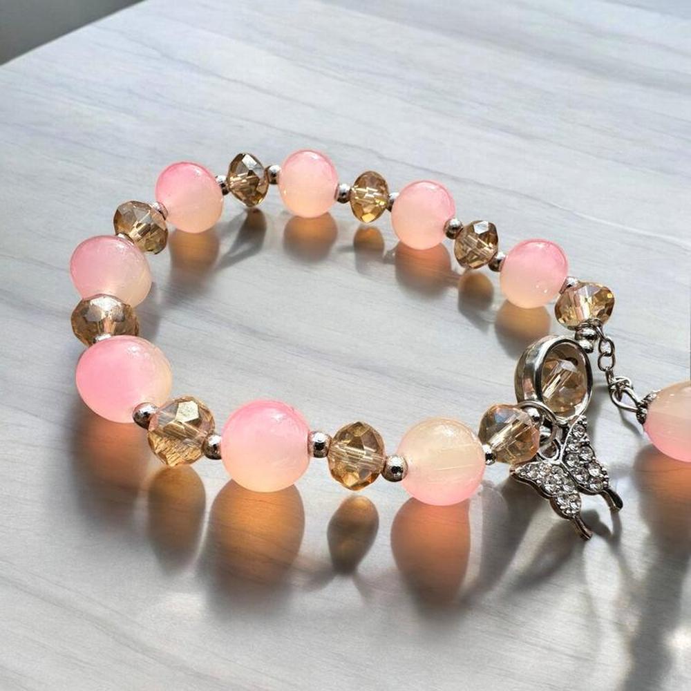 Pink Moonstone & Crystal Beaded Bracelet