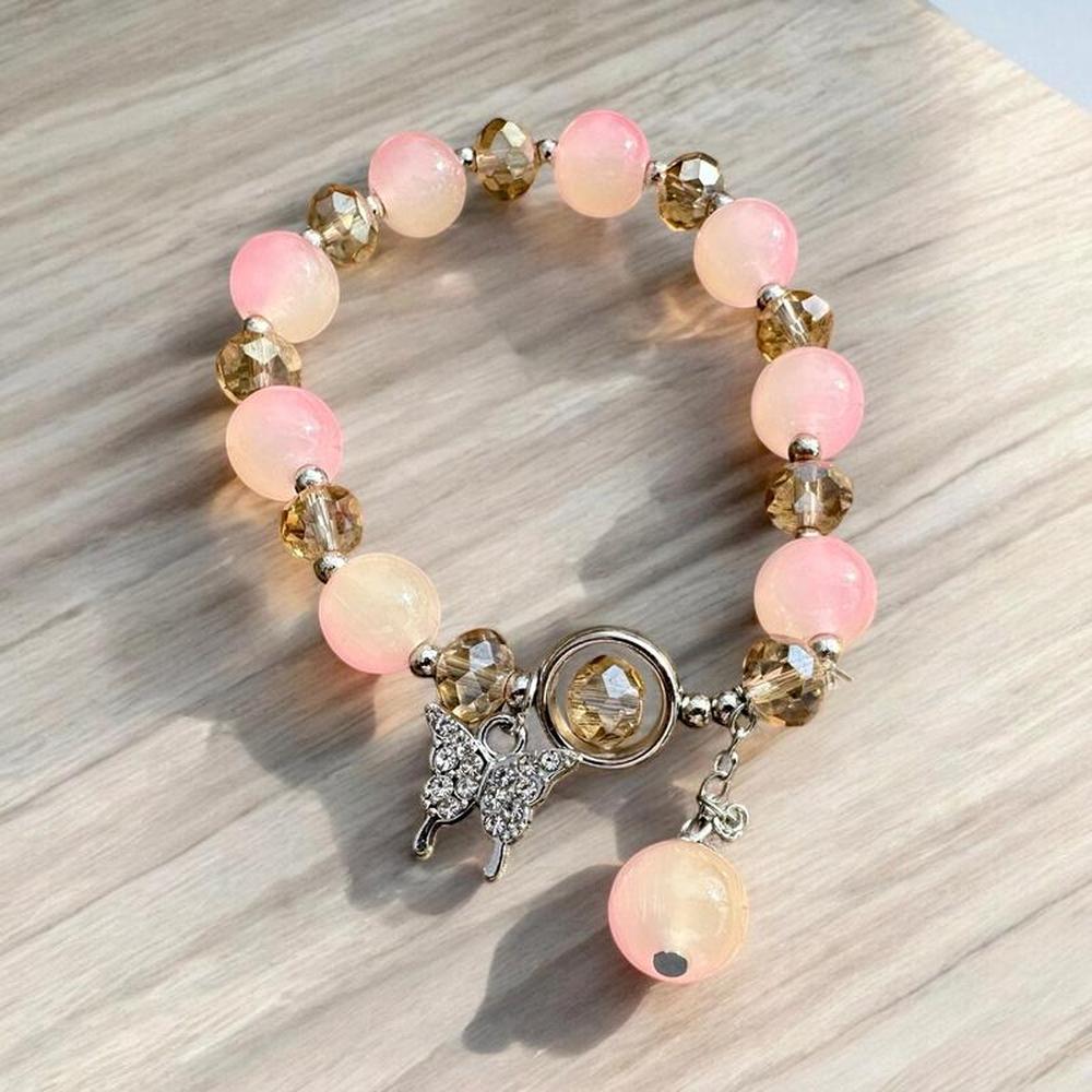 Pink Moonstone & Crystal Beaded Bracelet