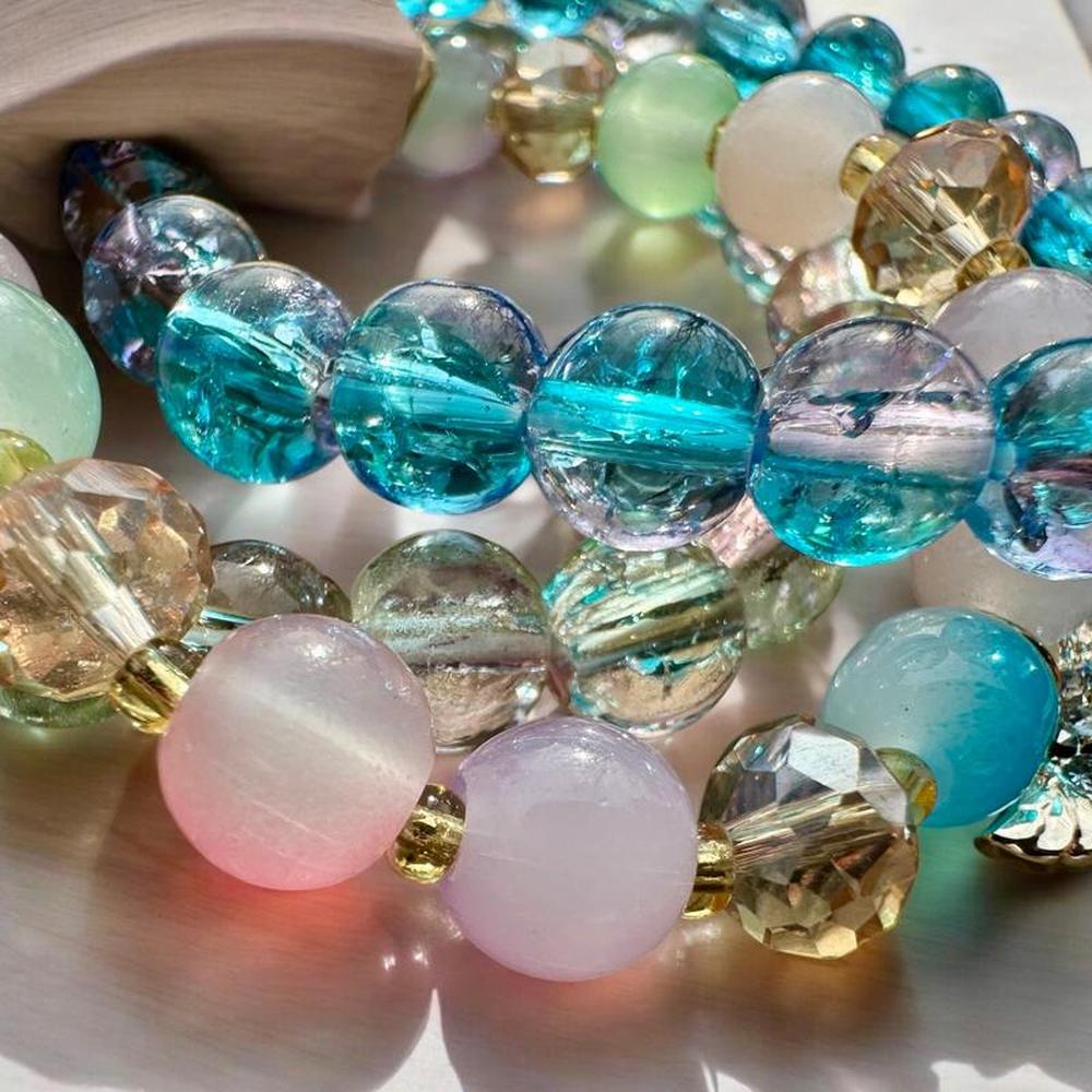 Winged Key Pastel Beaded Bracelet Trio