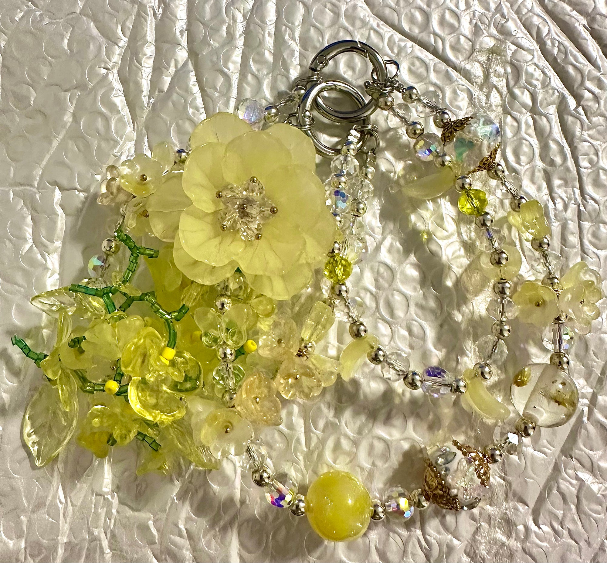 Yellow Brooch Triple Strand Bag Chain