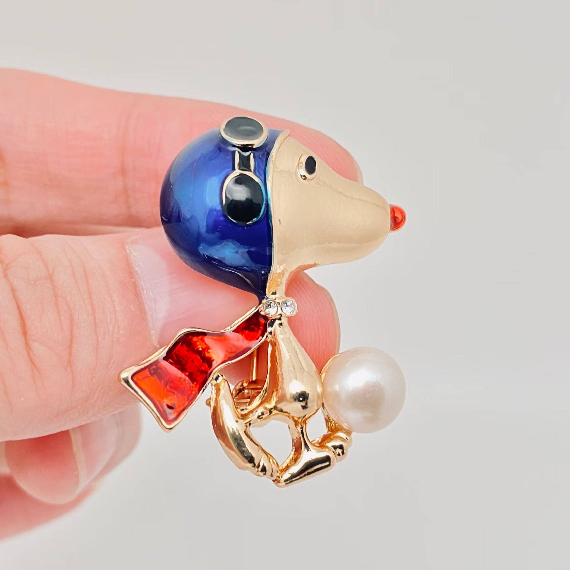 Enamel Cute Dog Pilot Brooch