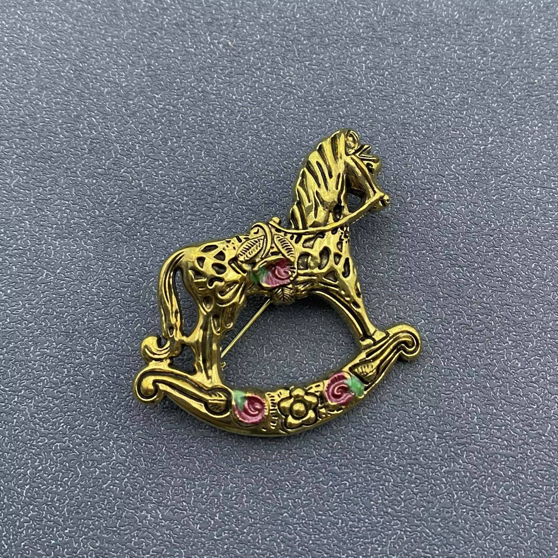 Aged Brass Rocking Horse Brooch