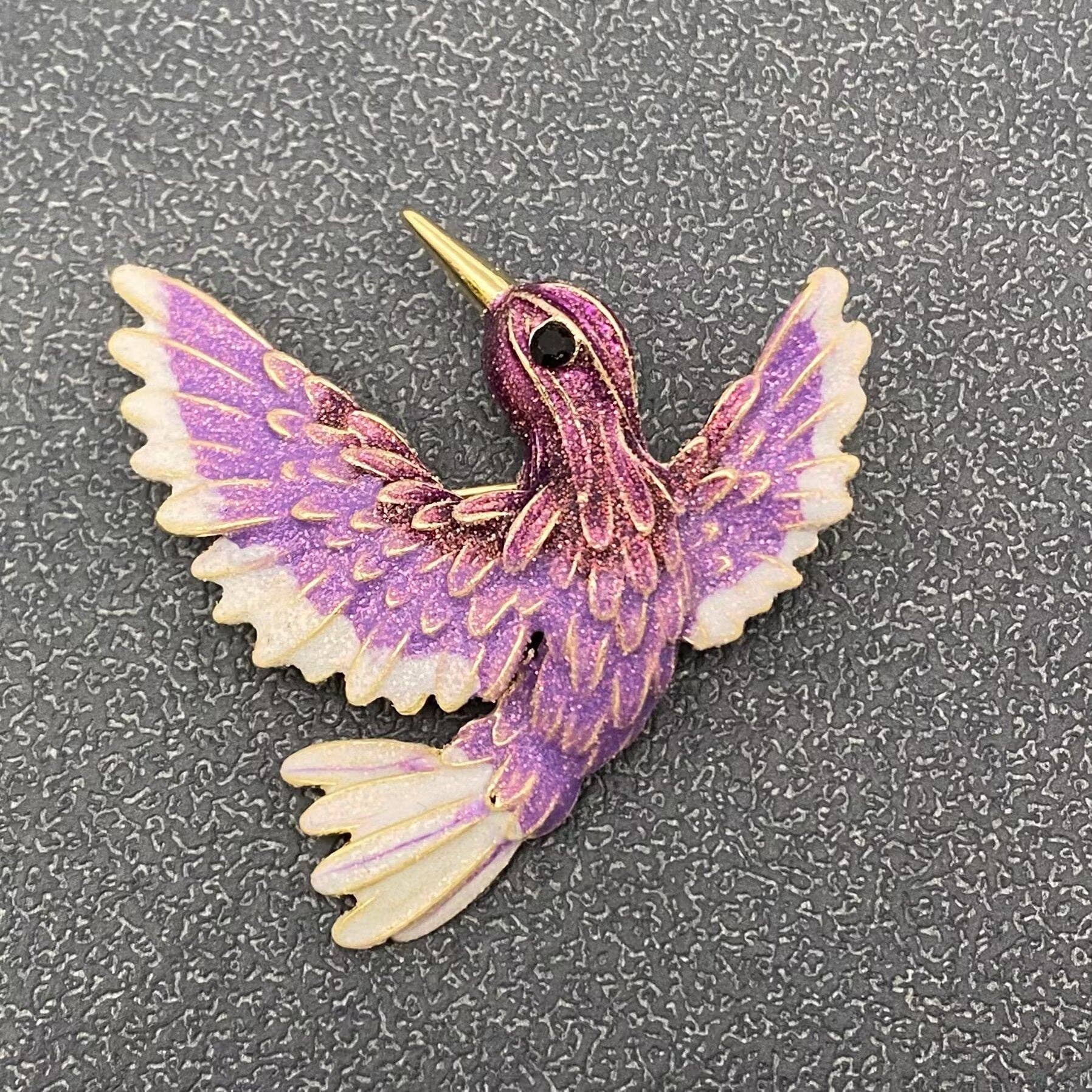 Enamel Hummingbird Brooch: Purple