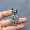Rhinestone Owl Brooch: Blue