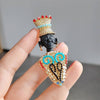 African Tribal King Crown Rhinestone Brooch