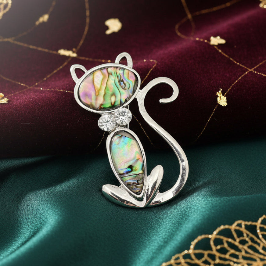 Abalone Shell Silver-Tone Tom Cat Brooch