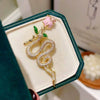 Pink Rose Rhinestone Snake Brooch