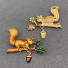 Enamel Squirrel Picking Nut Brooch: Gray