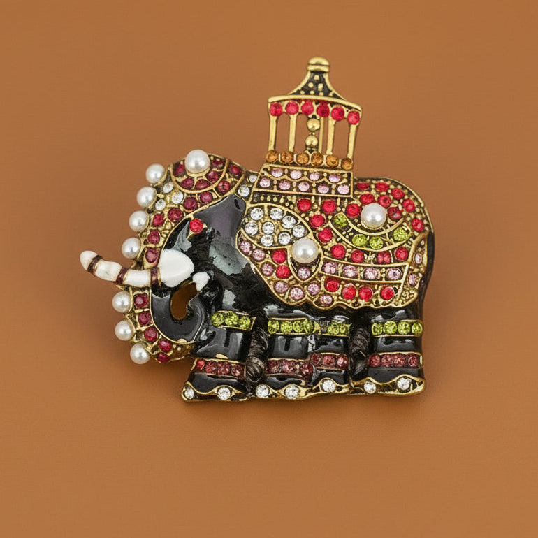 Rhinestone Enamel Elephant Brooch