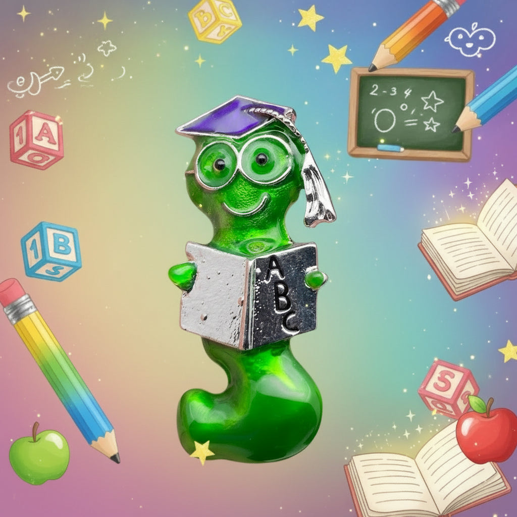 Green Enamel Caterpillar Scholar Brooch