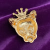 Rhinestone Crown Leopard Head Brooch