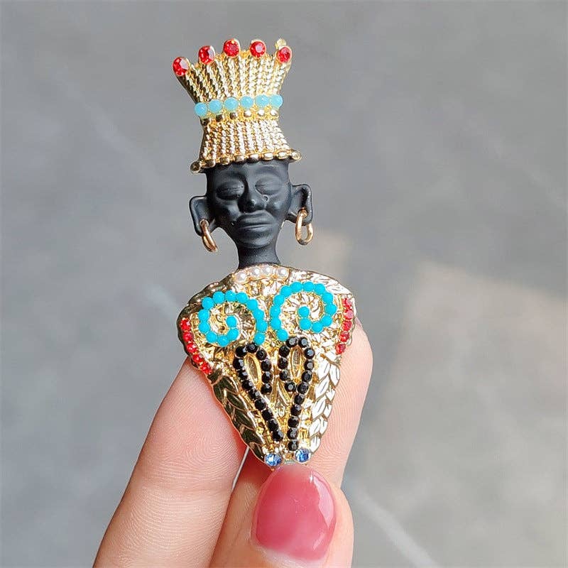 African Tribal King Crown Rhinestone Brooch