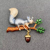 Enamel Squirrel Picking Nut Brooch: Gray