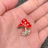 Rhinestone Red Enamel Mushroom Brooch