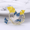 Ginkgo Bird Blue Yellow Brooch
