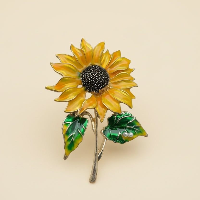 Nature-Inspired Retro Enamel Sunflower Brooch