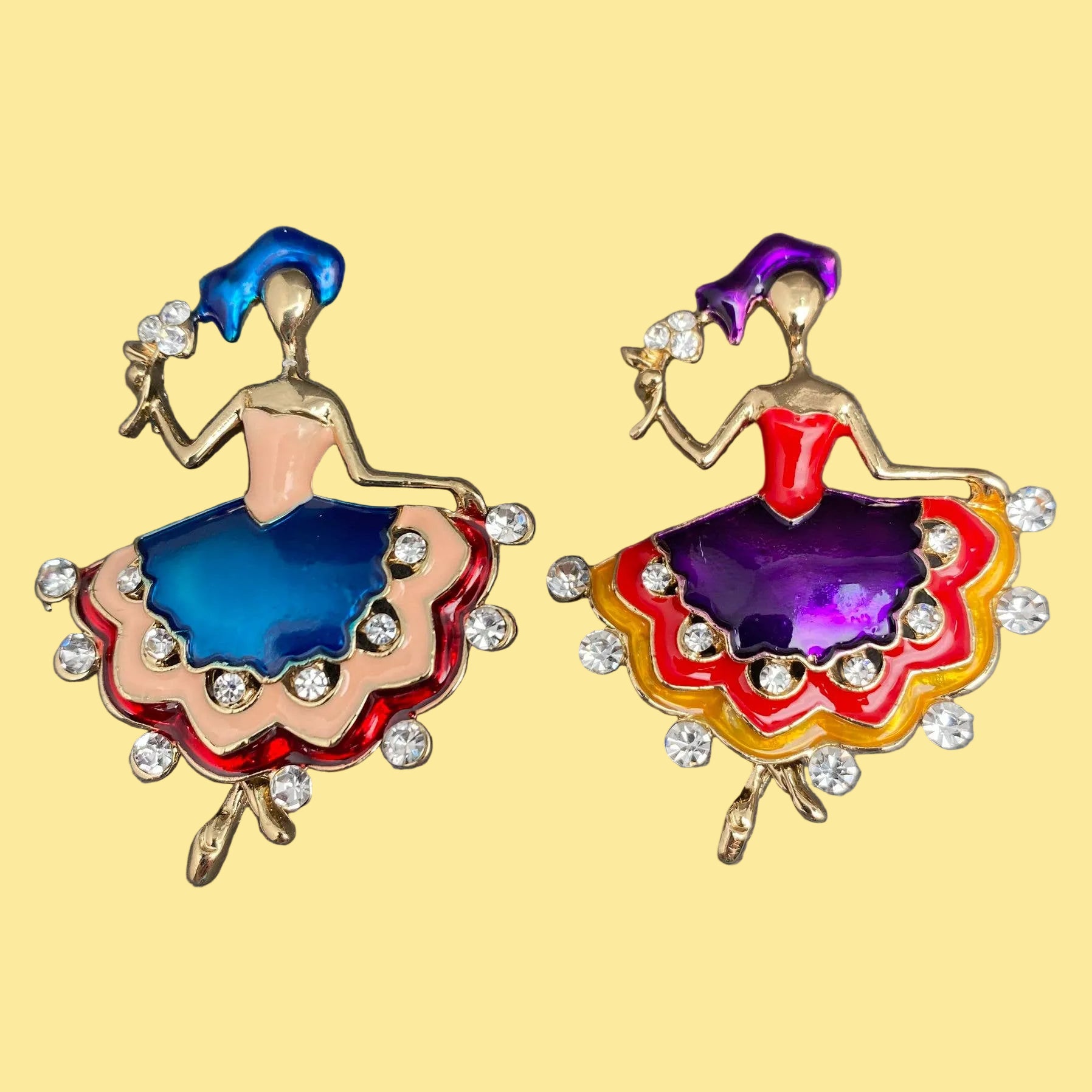 Rhinestones Inlaid Enamel Dancing Girl Brooch