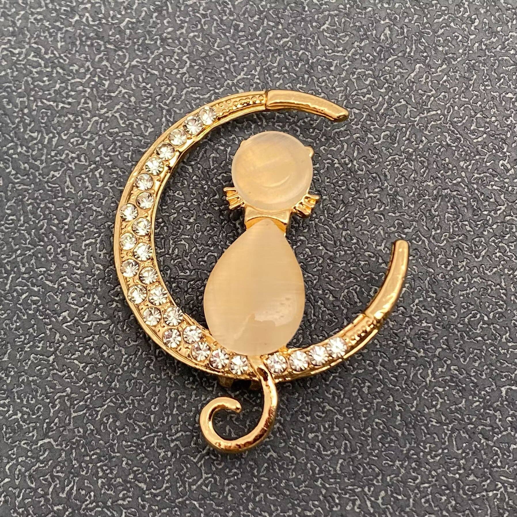 Cat On The Moon Rhinestone Brooch