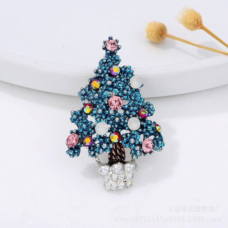 Blue Christmas Tree Brooch