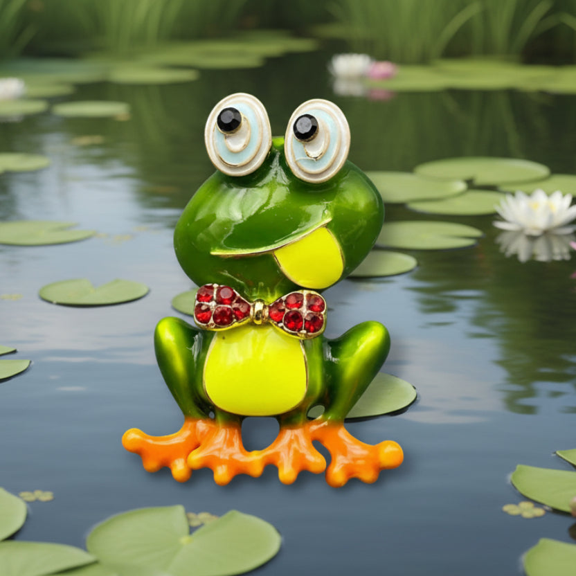 Designer-Inspired Bow Tie Frog Brooch