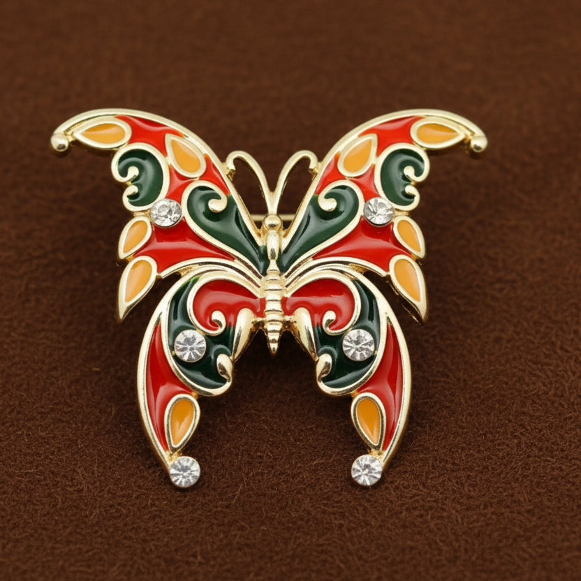 Vitreous Enamel Art Nouveau-Style Butterfly Brooch