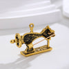 Golden Sewing Machine Rhinestone Brooch