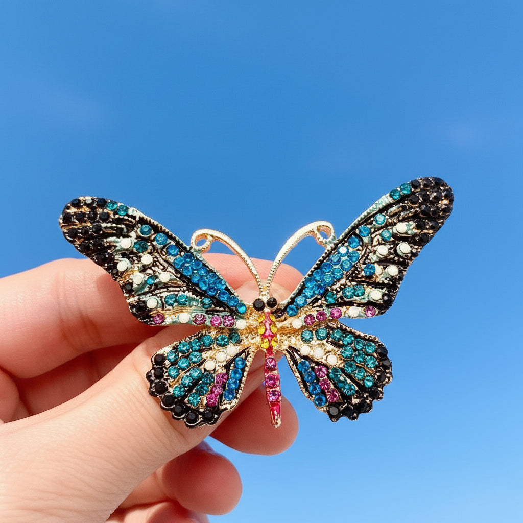 Colorful Rhinestone Enamel Butterfly Brooch