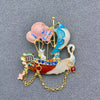 Enamel Swan Boat Brooch