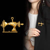 Golden Sewing Machine Rhinestone Brooch