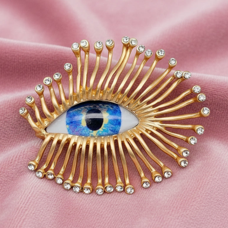Designer Rhinestone Inlay Big Eye Brooch