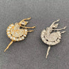 Rhinestone Dancing Ballerina Brooch: Gold