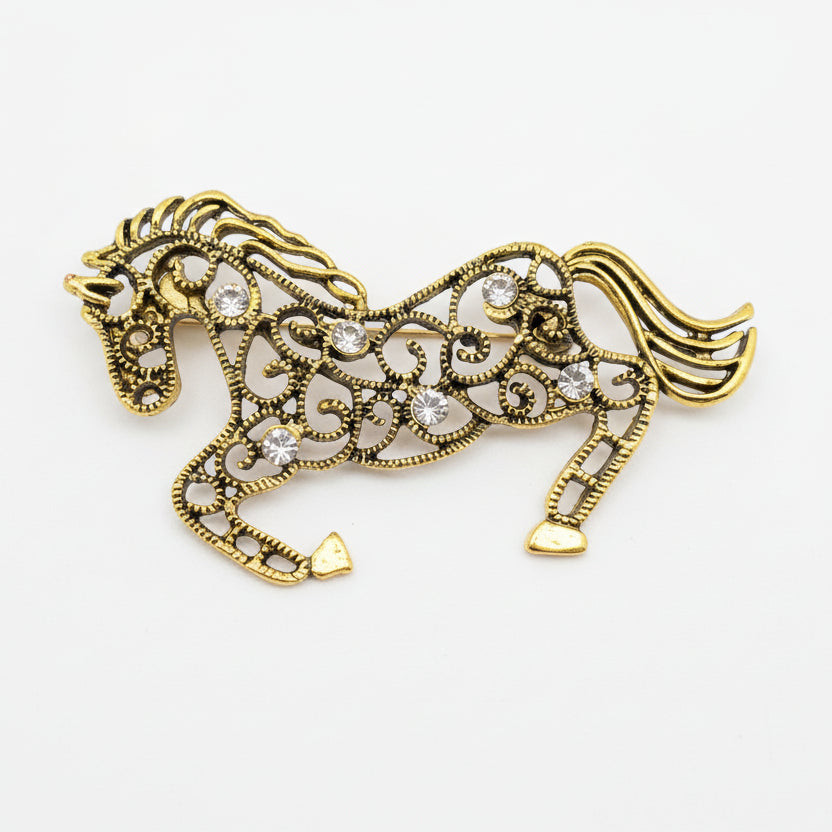 Rhinestone Inlay Scroll Design Horse Brooch