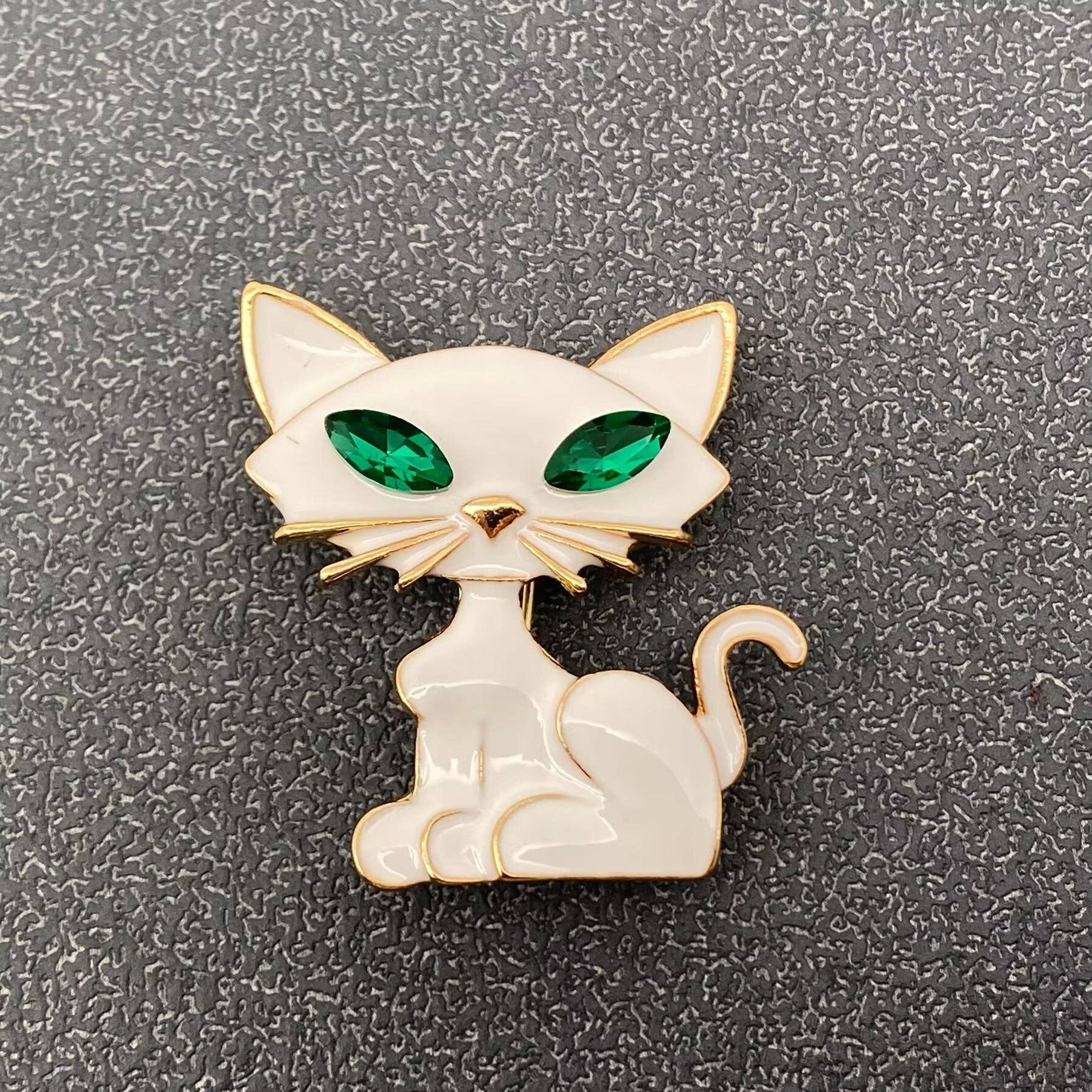 Enamel Black & White Cat Brooch: White