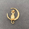 Cat On The Moon Rhinestone Brooch
