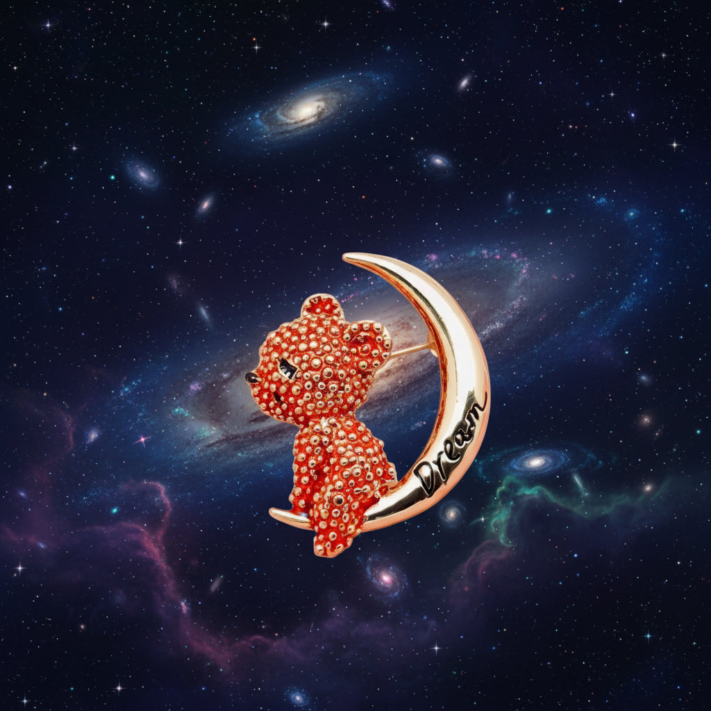 "Dream" Bear Sitting On The Moon Brooch